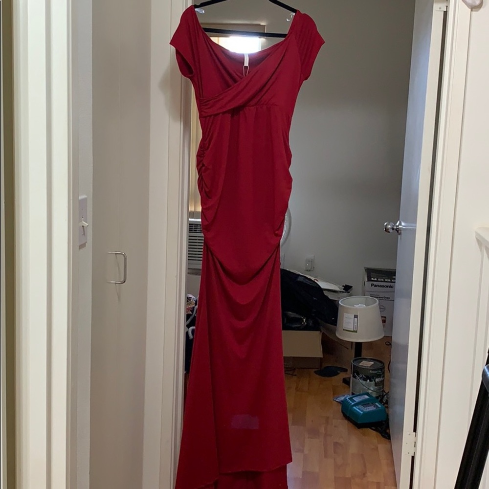 PinkBlush maternity dress dark red.